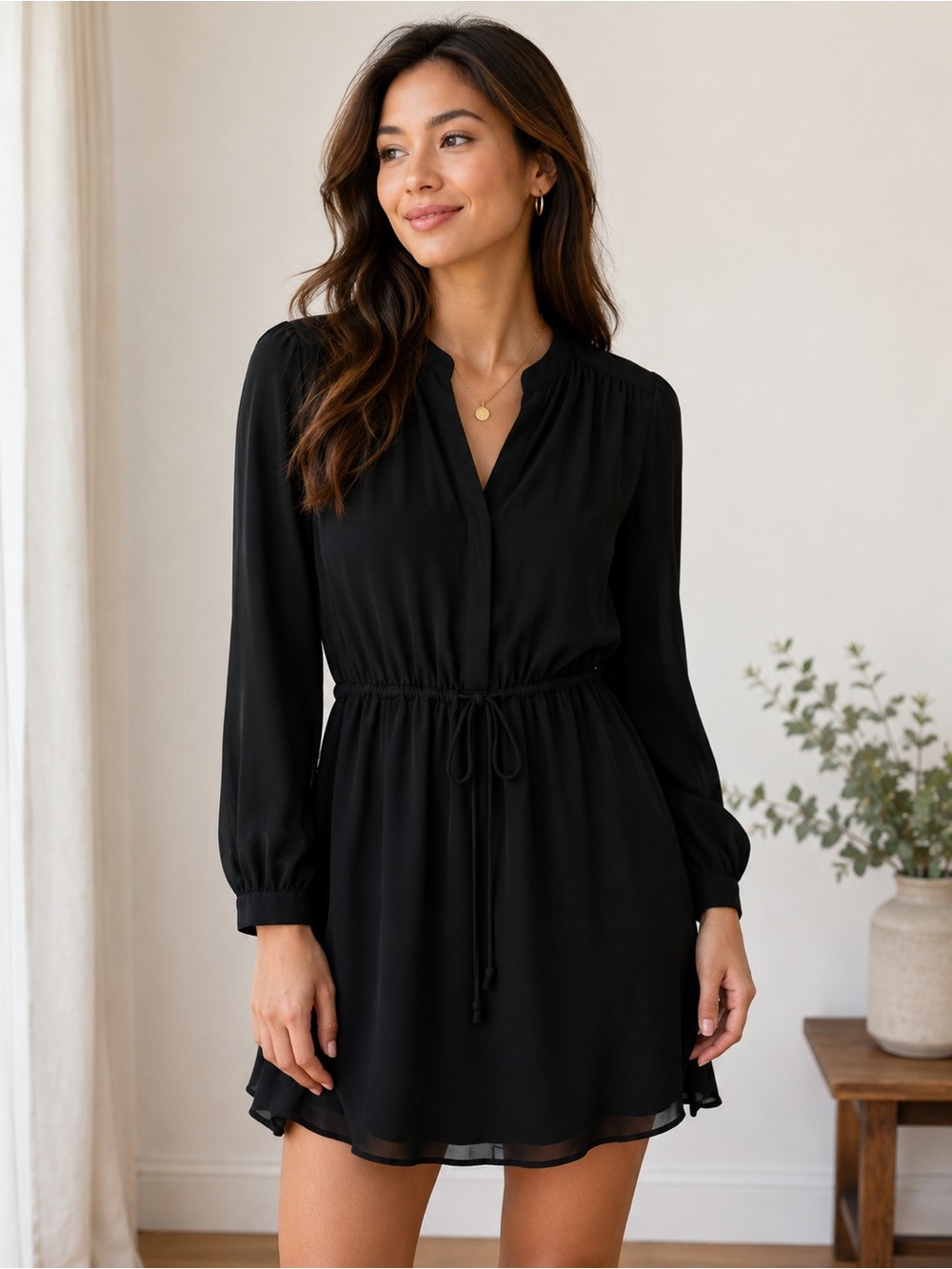 Aritzia Babaton 100% Silk Black Tie-Waist Mini Dress | Size Small
